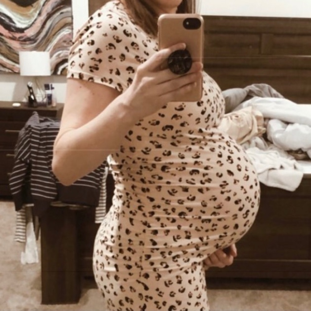 Leopard Print Maternity Dress Beige
